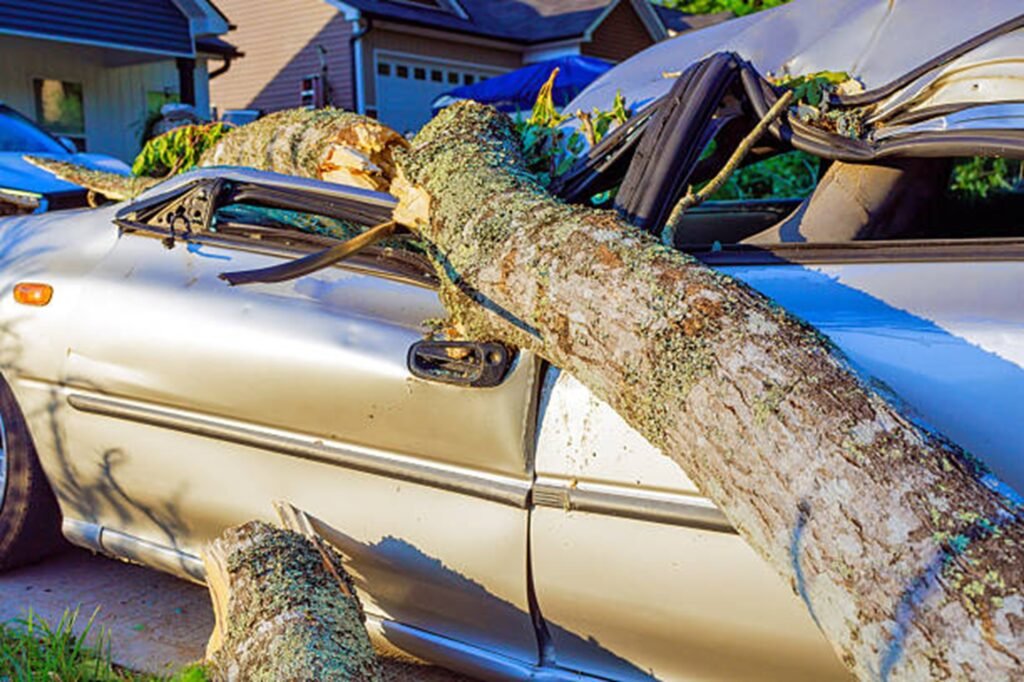 Storm damage cleanup with fallen tree and debris removal at a home in North Royalton, Ohio